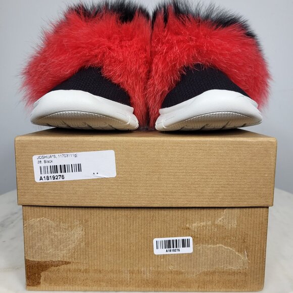 NWB~$345~JOSHUA*S~38/8~ITALY RED BLACK FOX FUR EXTRA LIGHT SNEAKERS SHOES BOOTS - Picture 15 of 16